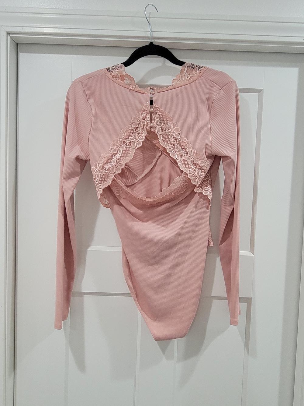 Forever 21 Dusty Pink Lace-Trim Ribbed Bodysuit Size Large - Picture 10 of 10